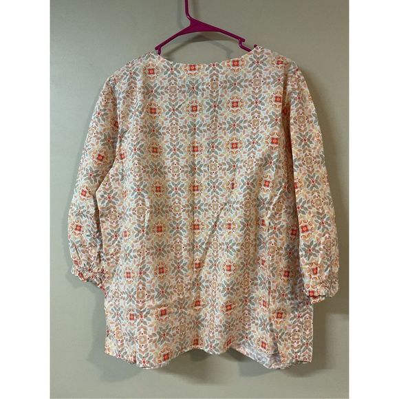 NEW Croft & Barrow Size Large Peasant Top Blouse Boho Floral Orange Multi 🍃🌿 - Picture 4 of 9